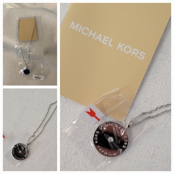 Michael Kors Jewelry - NEW Michael Kors Plaque Disc Silver Gemstone Pendant Necklace NWT
